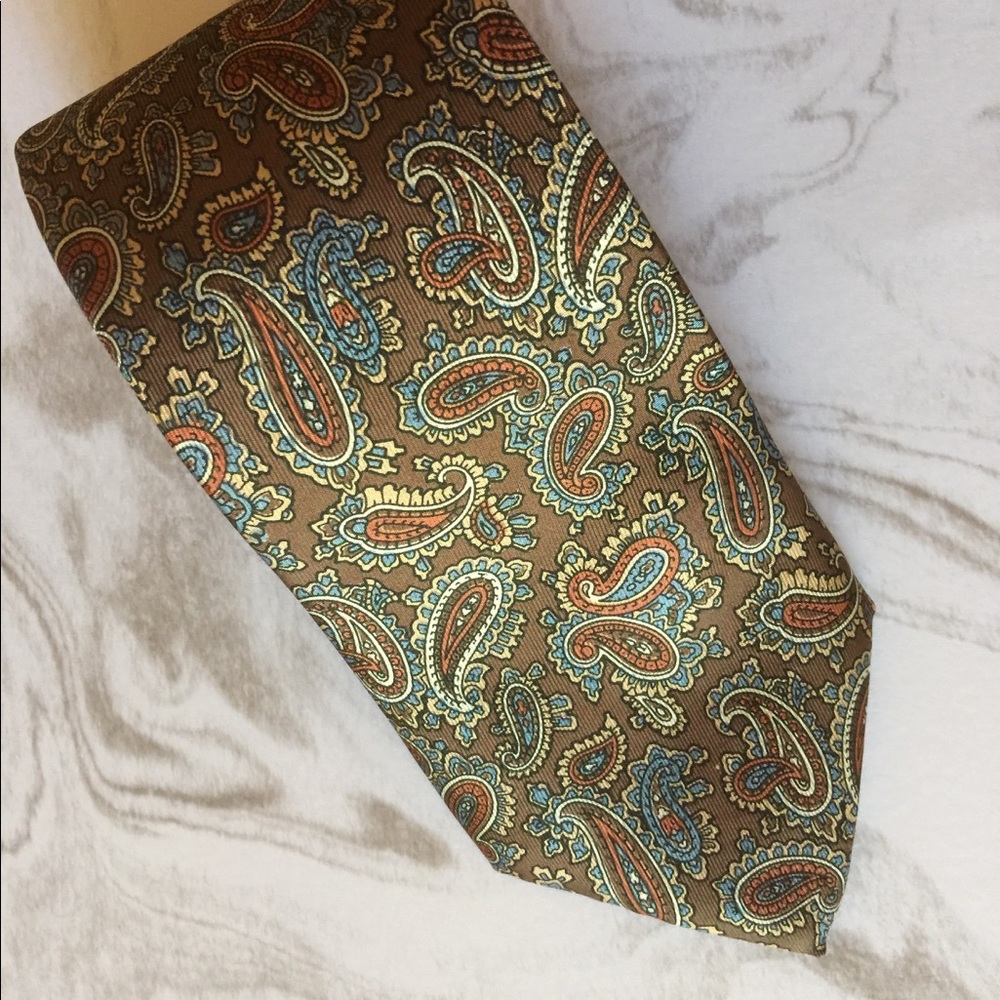 Men's Ornie Silk Tie brown orange blue paisley